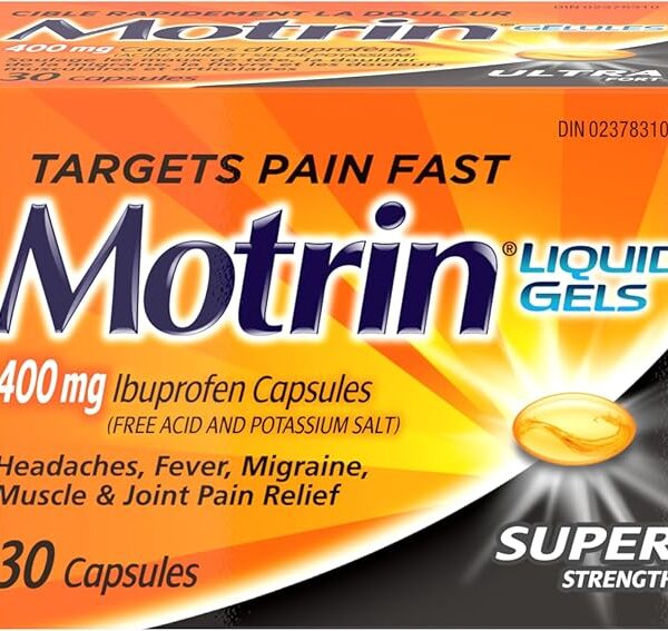 Motrin Ibuprofen Super Strength Liquid Gels, Pain Reliever, Menstrual Pain, Back Pain, 400mg, 30 Liquid Gels