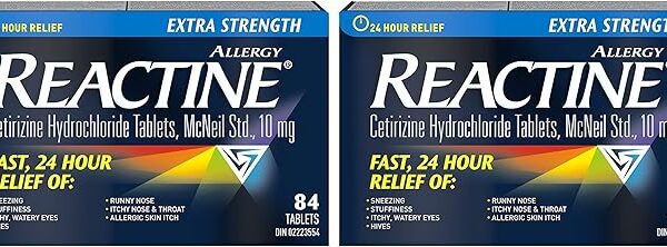 Reactine Extra Strength Antihistamine Tablets - 10mg Cetirizine Hydrochloride - 24 Hour Allergy Relief Medicine - DUO PACK - 168 Count