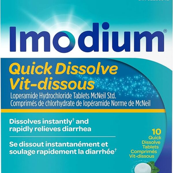 Imodium Diarrhea Relief, Quick-Dissolve Mint Flavour Tablets, Quick Dissolve Diarrhea Relief Loperamide Hydrochloride, 10 Count