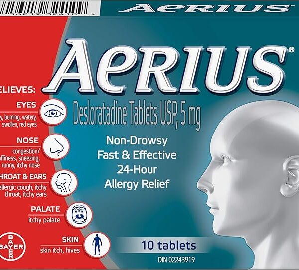 Aerius Allergy Medicine, Fast Relief, 24-Hour, Non-Drowsy, 15 Symptoms, 10 Tablets
