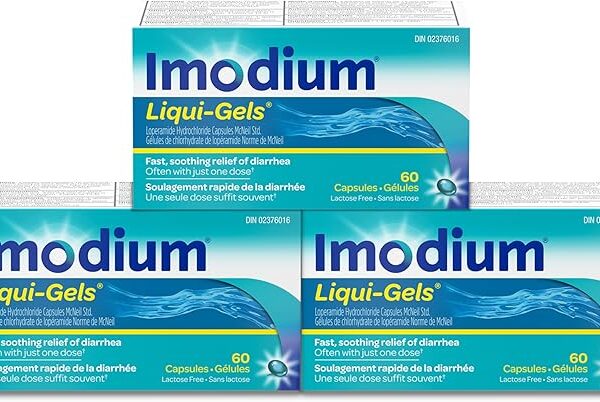 Imodium Liqui-Gels - Fast Relief of Diarrhea - Loperamide Hydrochloride, 2mg - Antidiarrheal, Pack of 3 (180 count Total)