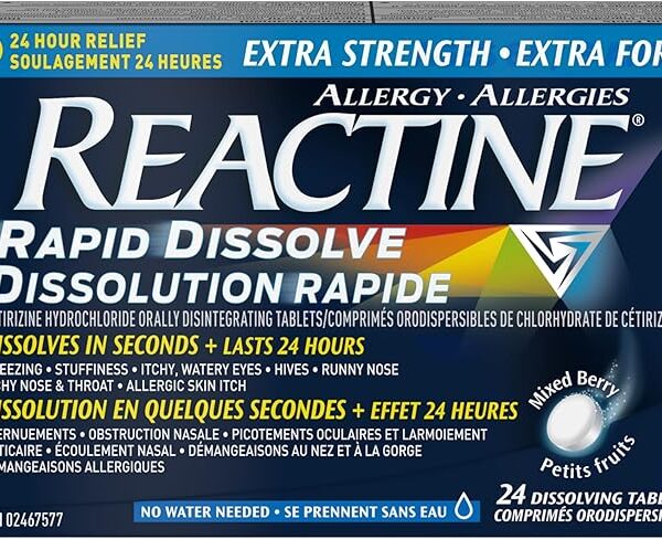 Reactine Rapid Dissolve Extra Strength Tablets - For Itchy Eyes, Hives, Runny Nose - 24 Hour Allergy Relief - 24 Count