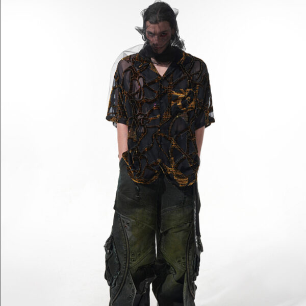 Lightweight Translucent Snake Pattern Short-sleeved Shirt For Men