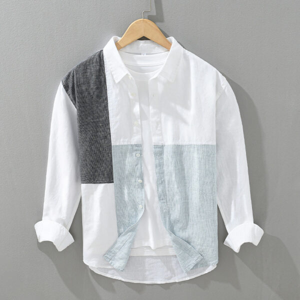 Stitching Contrast Color Long Sleeves Shirt Men