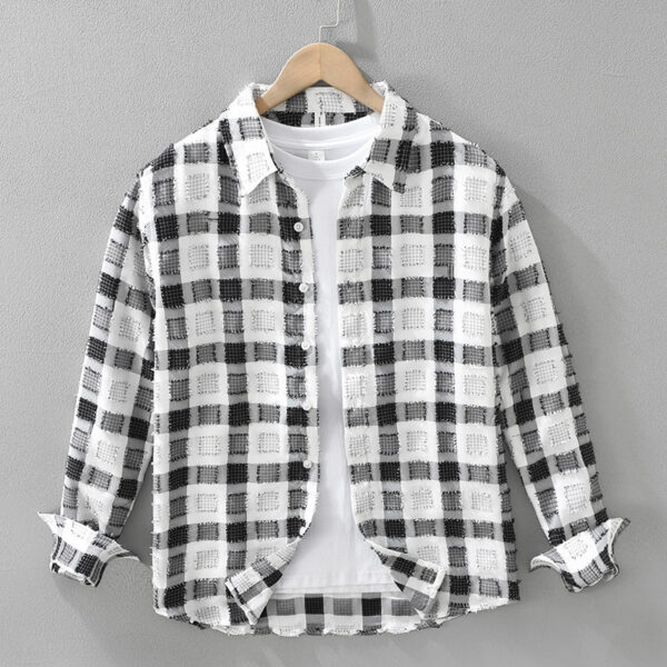 Japanese Trendy Plaid Long Sleeve Shirt For Men
