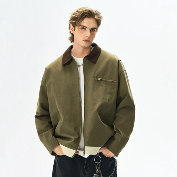Contrast Color Washed Polo Collar Jacket Men